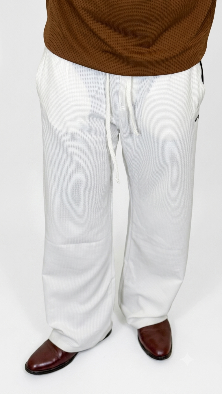 Waffle White Baggy trouser