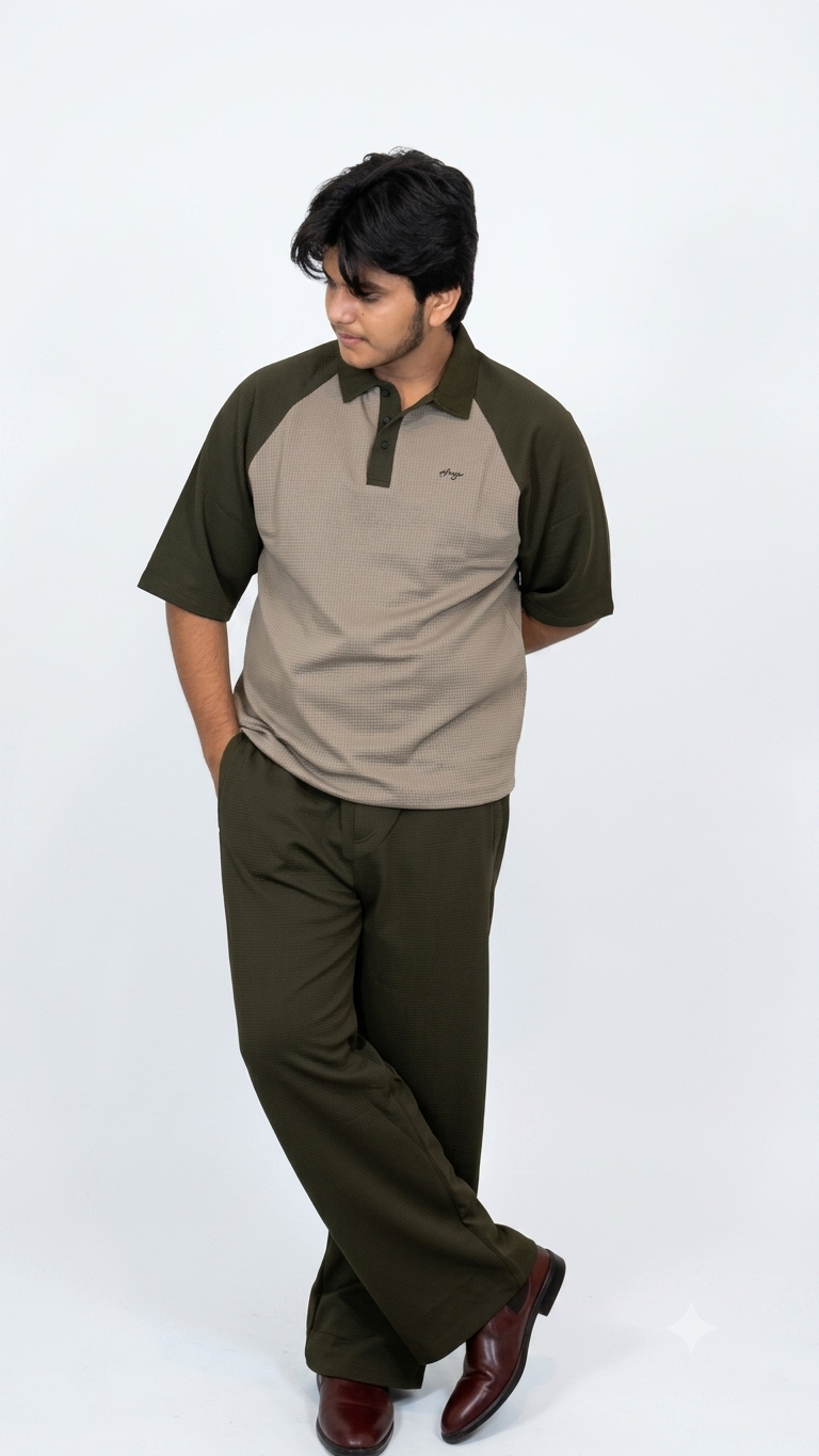 Olive green waffle baggy trouser
