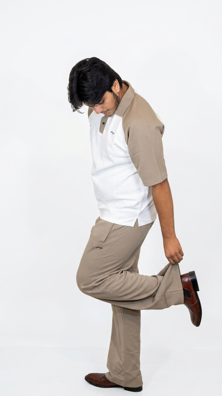 Two Tone White-Muted Olive Shirt+Baggy Trouser