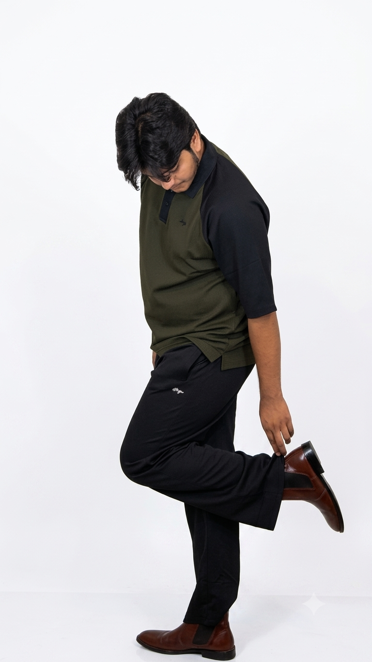 Military olive-Black Down Shoulder Shirt+Baggy Trouser