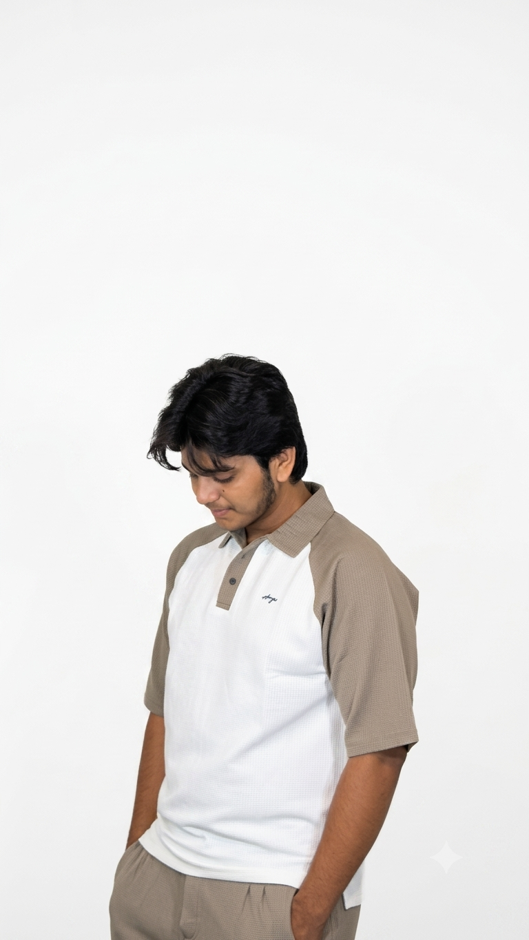 Two Tone White-Muted Olive Shirt+Baggy Trouser