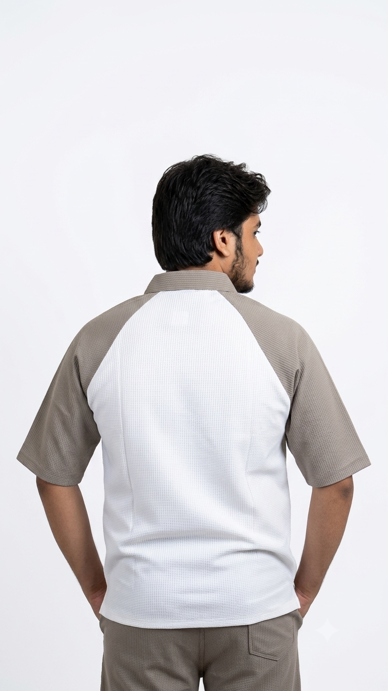 Two Tone White-Muted Olive Shirt+Baggy Trouser