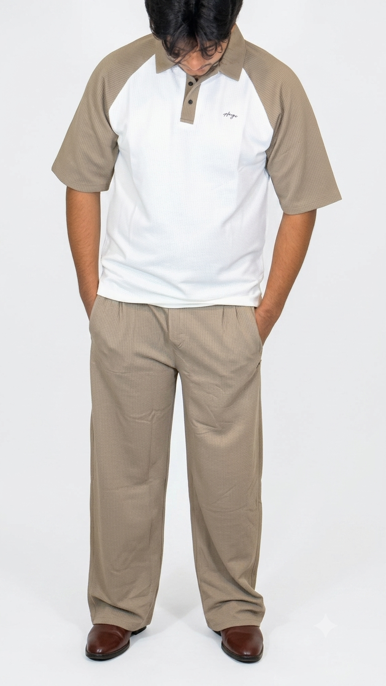 Two Tone White-Muted Olive Shirt+Baggy Trouser