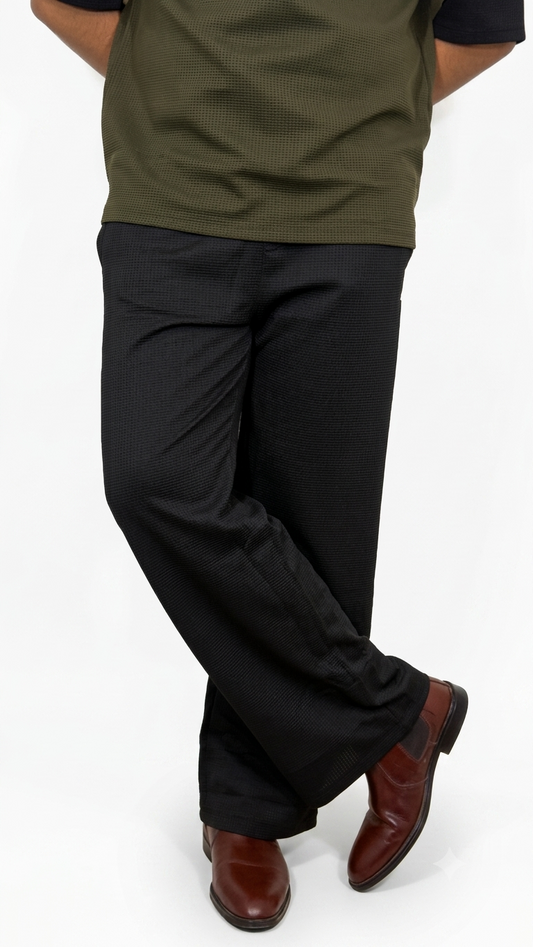 Black Waffle Baggy Trouser
