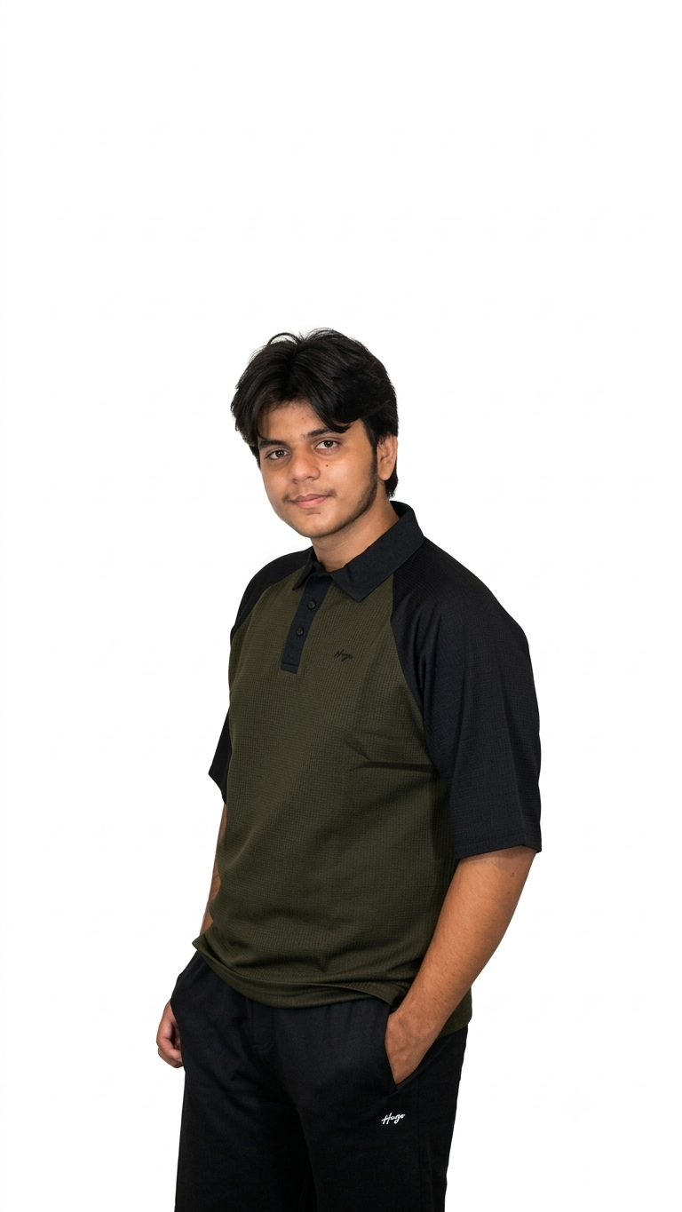 Military olive-Black Down Shoulder Shirt+Baggy Trouser