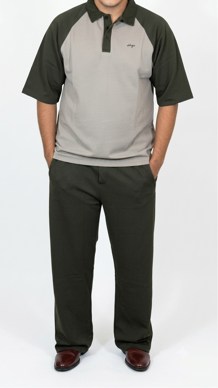 Olive-Beige Down Sholder Shirt+Baggy Trouser