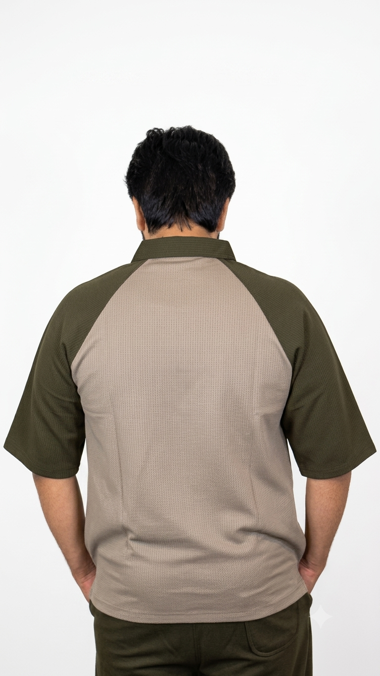 Olive-Beige Down Sholder Shirt+Baggy Trouser