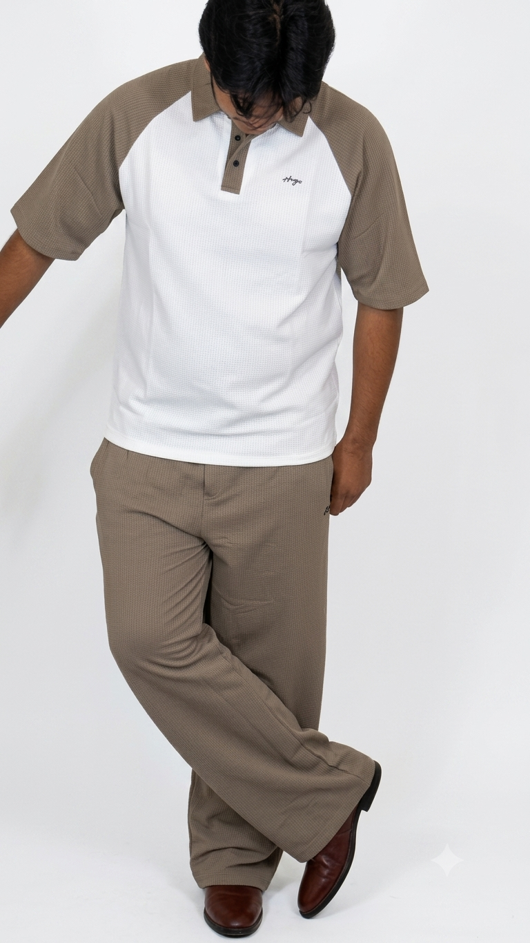 Two Tone White-Muted Olive Shirt+Baggy Trouser