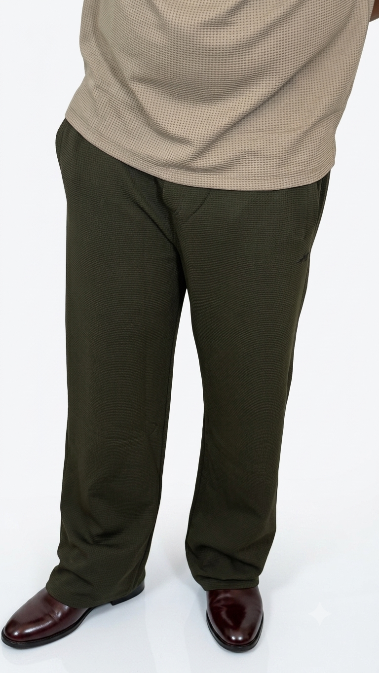 Olive green waffle baggy trouser
